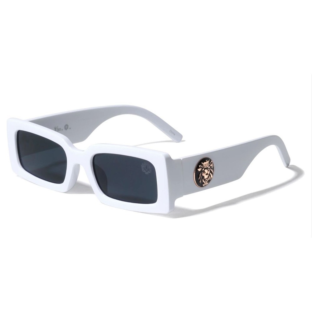 White Frame Sunglasses Rectangle Unique Visual Dark Black Lens UV40 Protection - Picture 4 of 9
